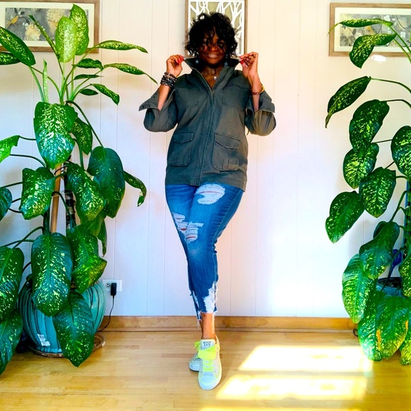 ✨ Abound✨Khaki Military Jacket W/Four Front Pockets & Left Arm Patch - Picture 11 of 15